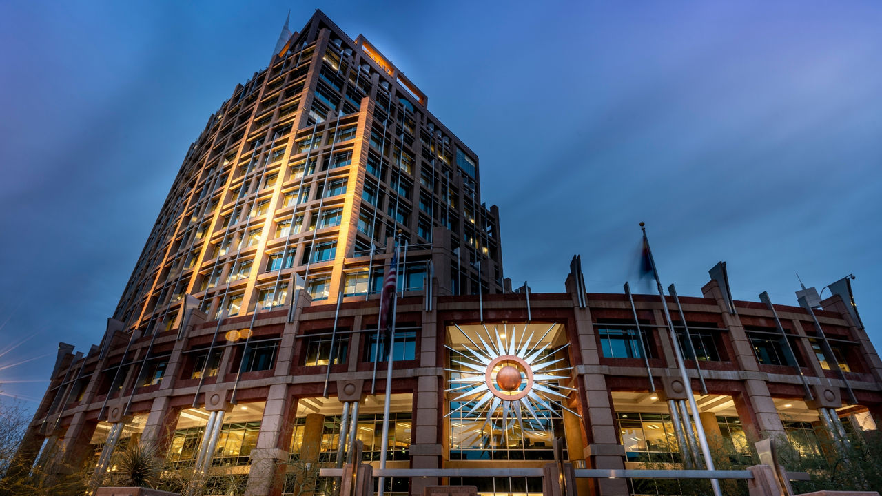 Phoenix City Hall lit up at night