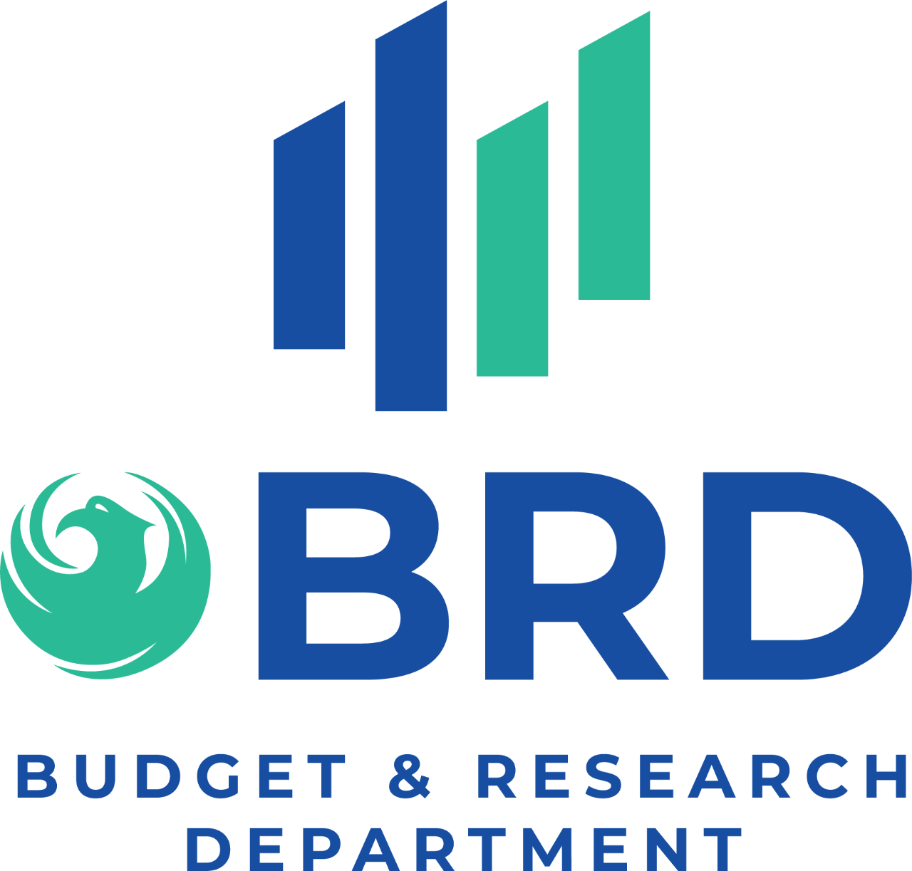 The logo of the Budget and Research Department, featuring four vertical bars of varying heights at the top with a green Phoenix logo, accompanied by the text "BRD" and "Budget & Research Department" underneath.