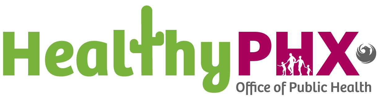 The logo of the Office of Public Health with the phrase "Healthy PHX."