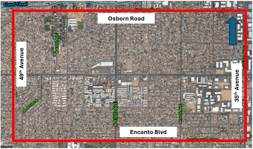 Map of Westside Neighborhoods Osborn Road to Encanto Blvd and 35th to 49th Avenues
