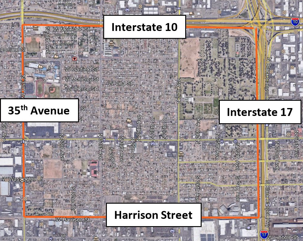 Map of Van Buren Corridor Neighborhoods, 35th Avenue to I-17 and Harrison Street to I-10
