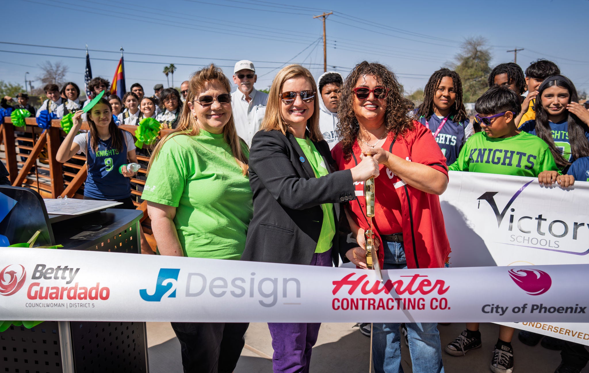 Mayor Gallego, Councilwoman Guardado and Street Transportation Director Brandy Kelso cut the ribbon to open the project on March 29, 2025