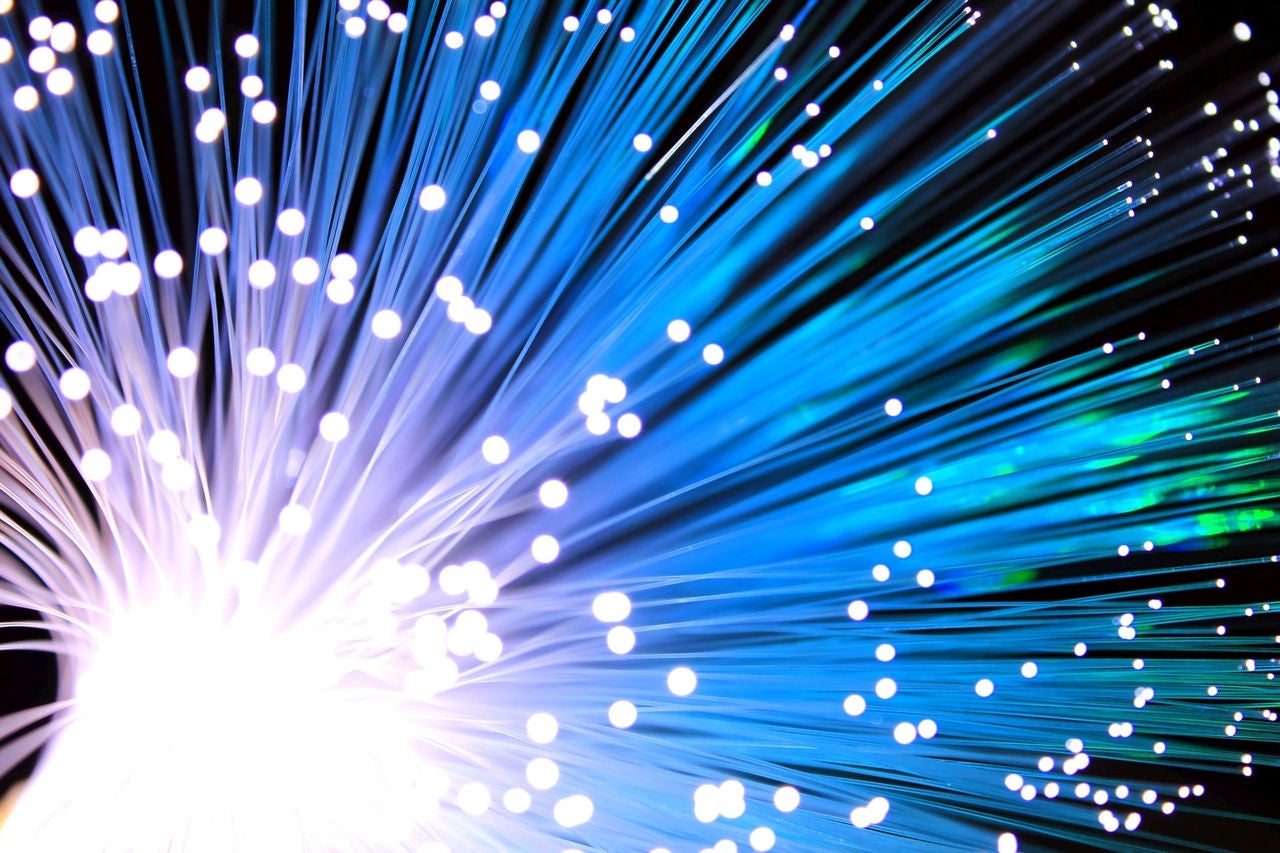 Colorful image of fiberoptic cables illuminated
