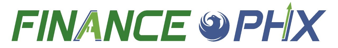 Finance Department Logo with the text "Finance" in green and "PHX" in blue