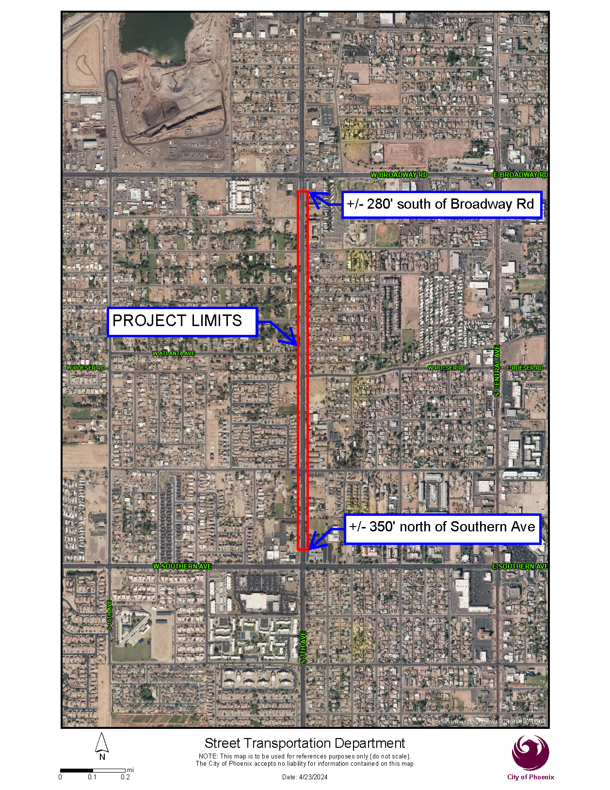 Image of project area showing the segment from Southern to Broadway