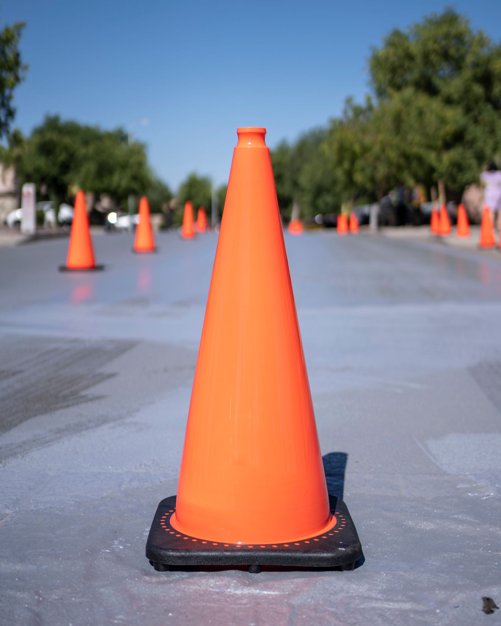 Traffic cone in road