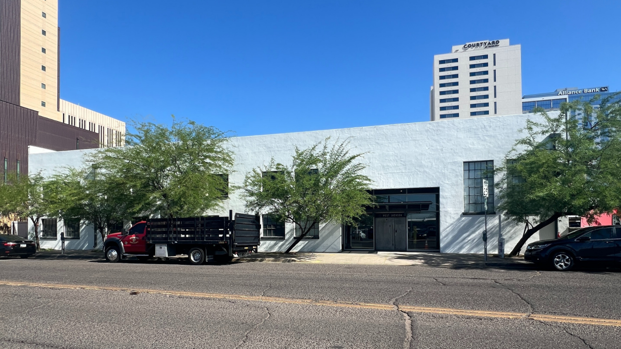 Exterior of the 24/7 heat respite site at 20 W. Jackson St.