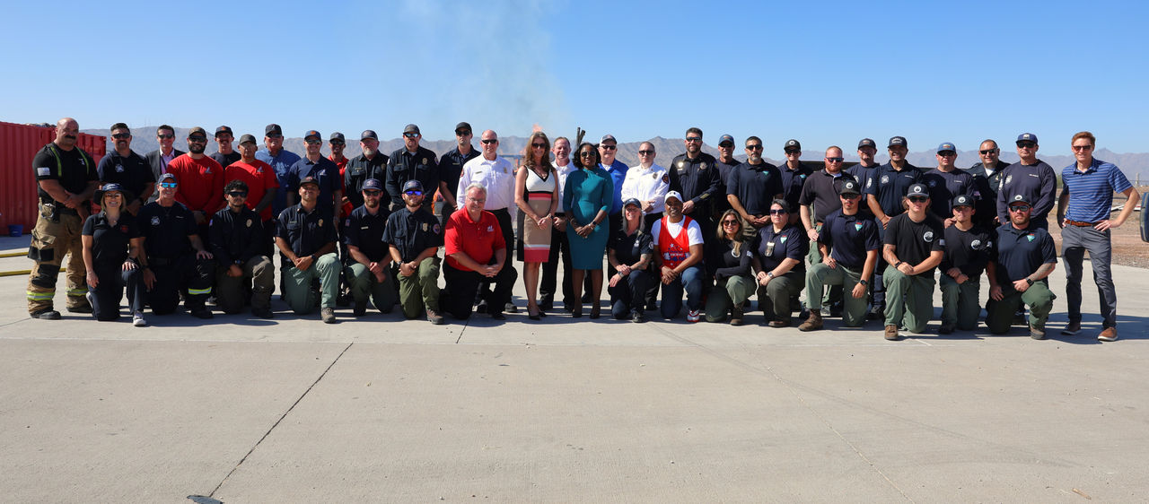 Group photo of attending partners for City of Phoenix Fireworks Safety Media event